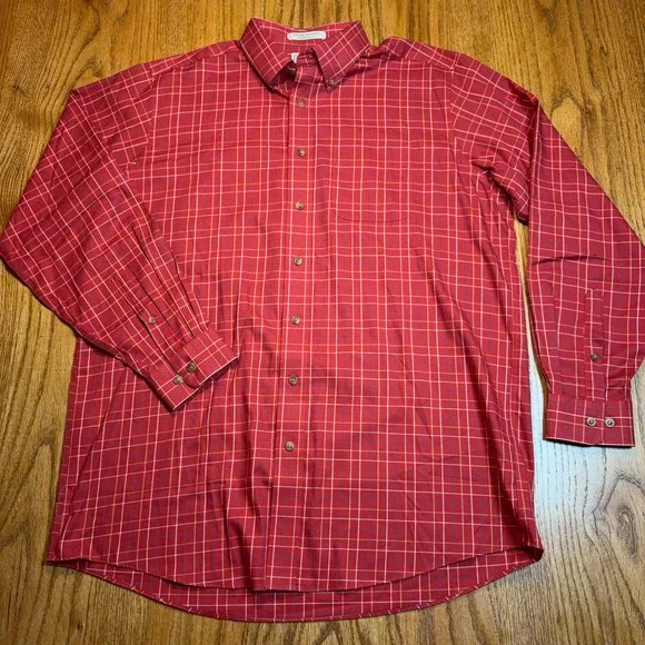 LL Bean Button Up Shirt Men's Large Tall Red Plaid Long‎ Sleeve Traditional Fit - Picture 2 of 7